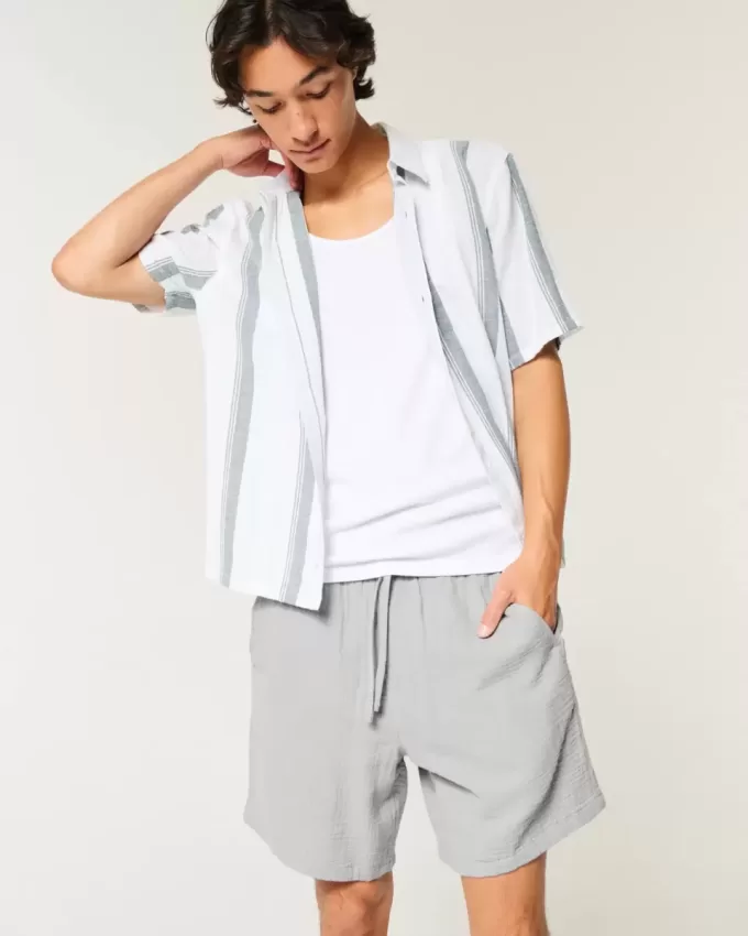 Above-the-Knee Crinkle Cotton Shorts Above-the-Knee Crinkle Cotton Shorts