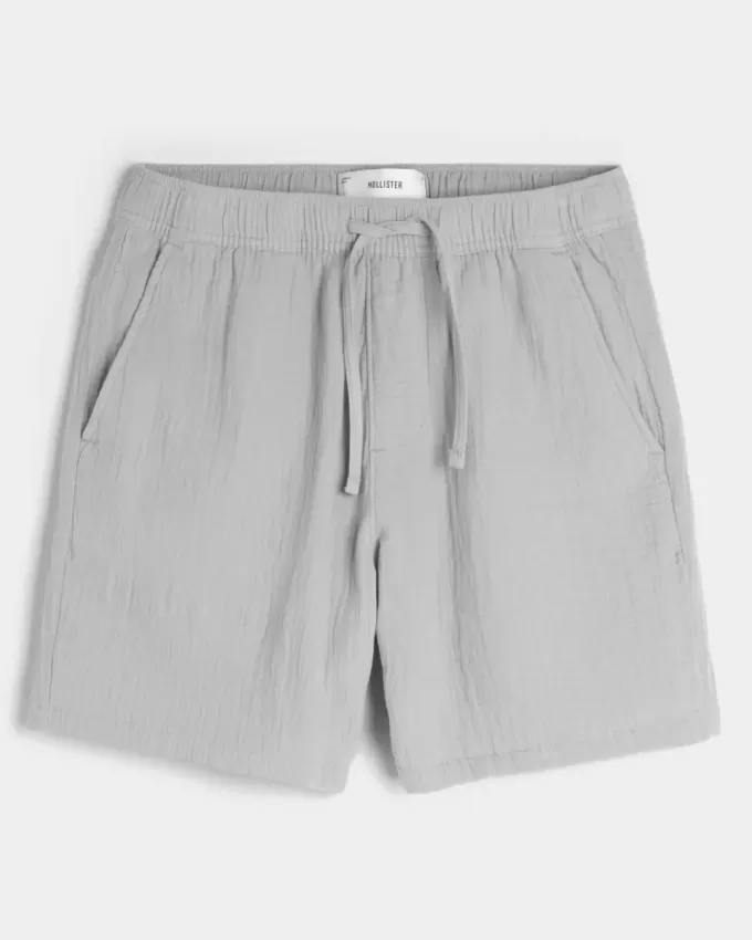 Above-the-Knee Crinkle Cotton Shorts Above-the-Knee Crinkle Cotton Shorts