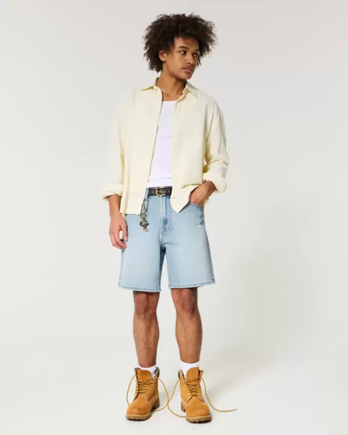 Above-the-Knee Distressed Loose Denim Shorts Above-the-Knee Distressed Loose Denim Shorts