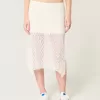 Asymmetrical Hem Lace Midi Skirt