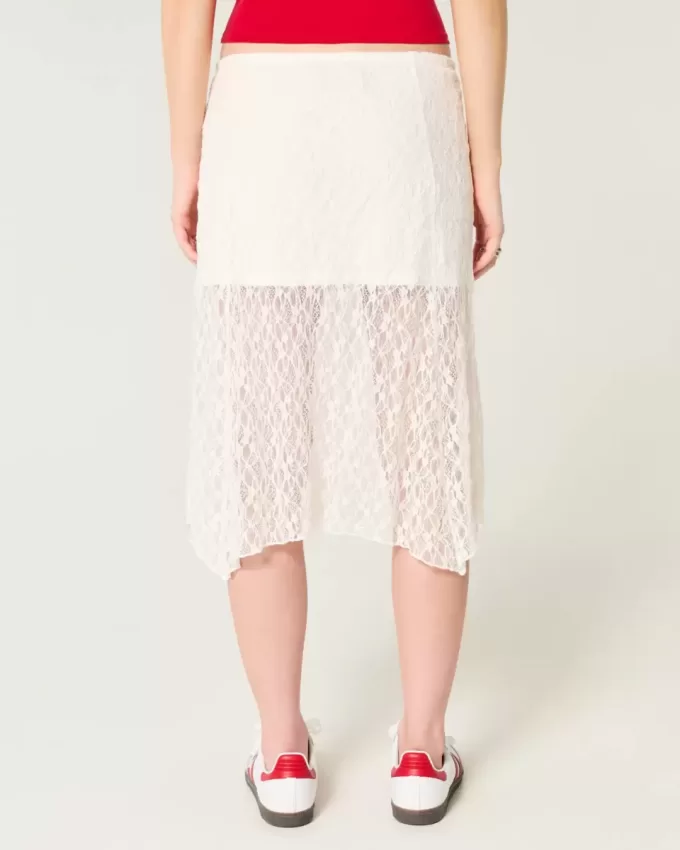 Asymmetrical Hem Lace Midi Skirt