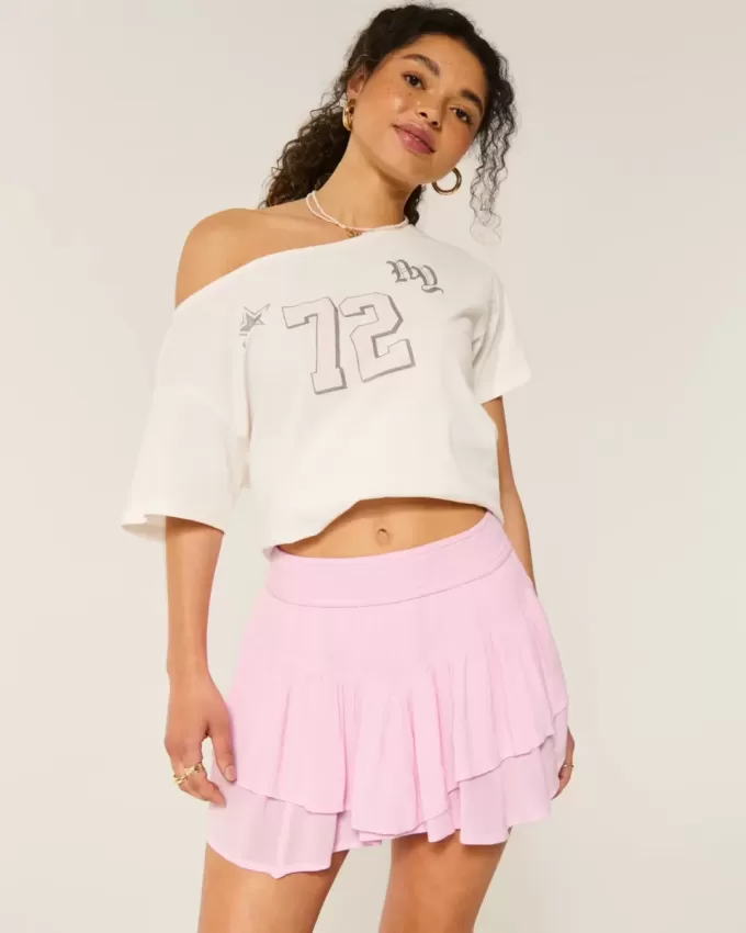 Asymmetrical Hem Tiered Mini Skort
