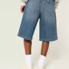 Below-the-Knee Dark Wash Super Baggy Denim Shorts