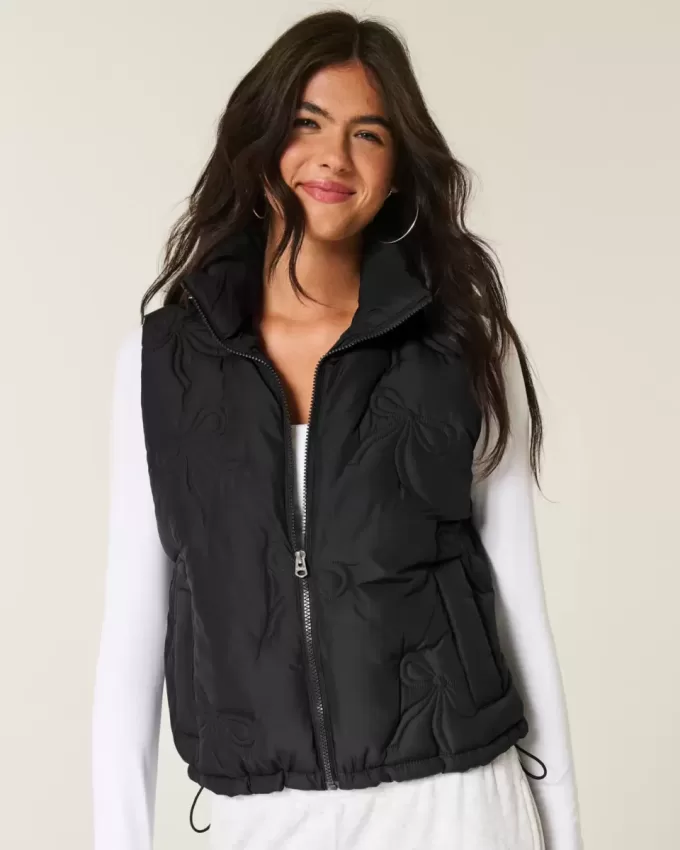 Bow Pattern Puffer Vest Bow Pattern Puffer Vest