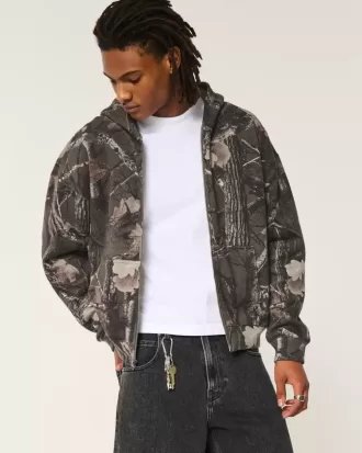 Boxy Camo Zip-Up Hoodie