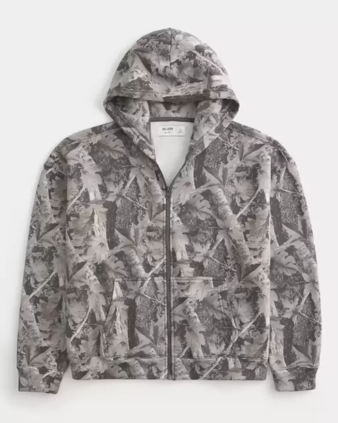 Boxy Camo Zip-Up Hoodie