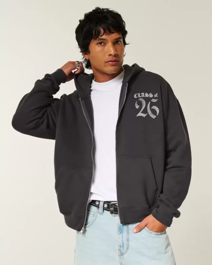 Boxy Class of 26 Graphic Zip-Up Hoodie Boxy Class of 26 Graphic Zip-Up Hoodie