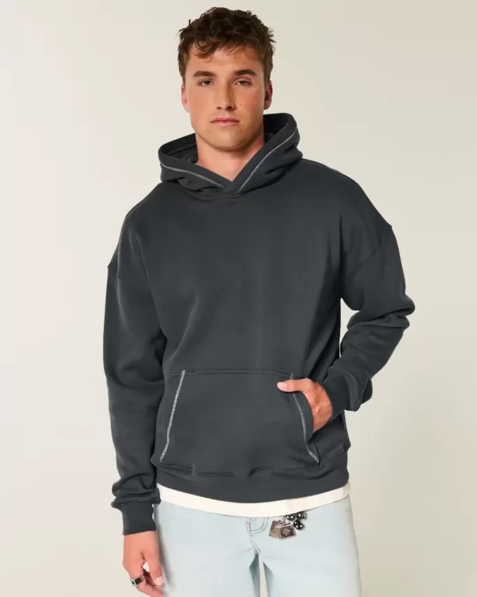 Boxy Contrast Stitch Hoodie Boxy Contrast Stitch Hoodie