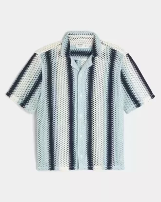 Boxy Crochet-Style Short-Sleeve Shirt