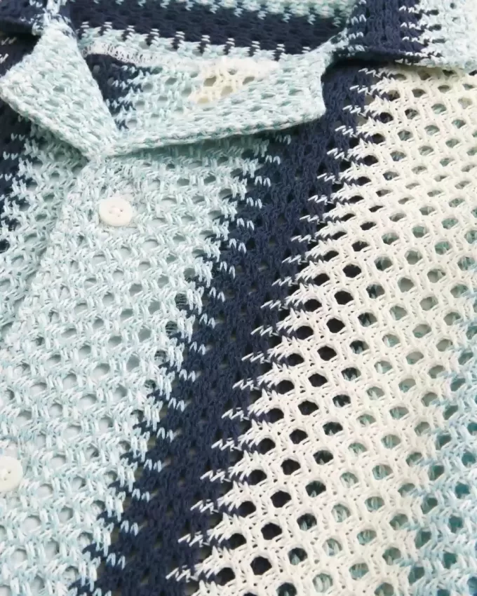 Boxy Crochet-Style Short-Sleeve Shirt