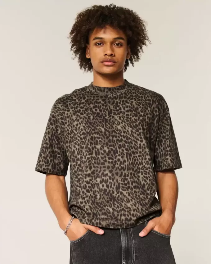 Boxy Crop Heavyweight Leopard Print Crew T-Shirt