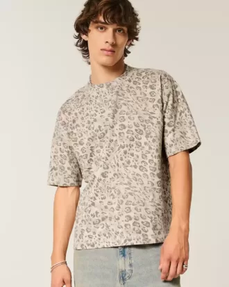 Boxy Crop Heavyweight Leopard Print Crew T-Shirt