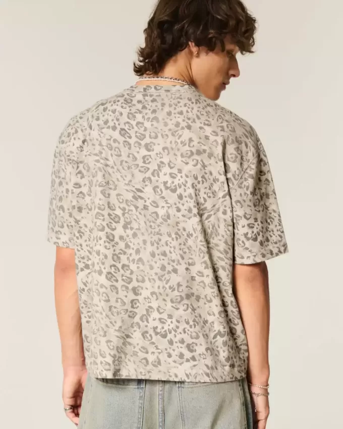 Boxy Crop Heavyweight Leopard Print Crew T-Shirt