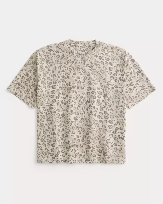 Boxy Crop Heavyweight Leopard Print Crew T-Shirt