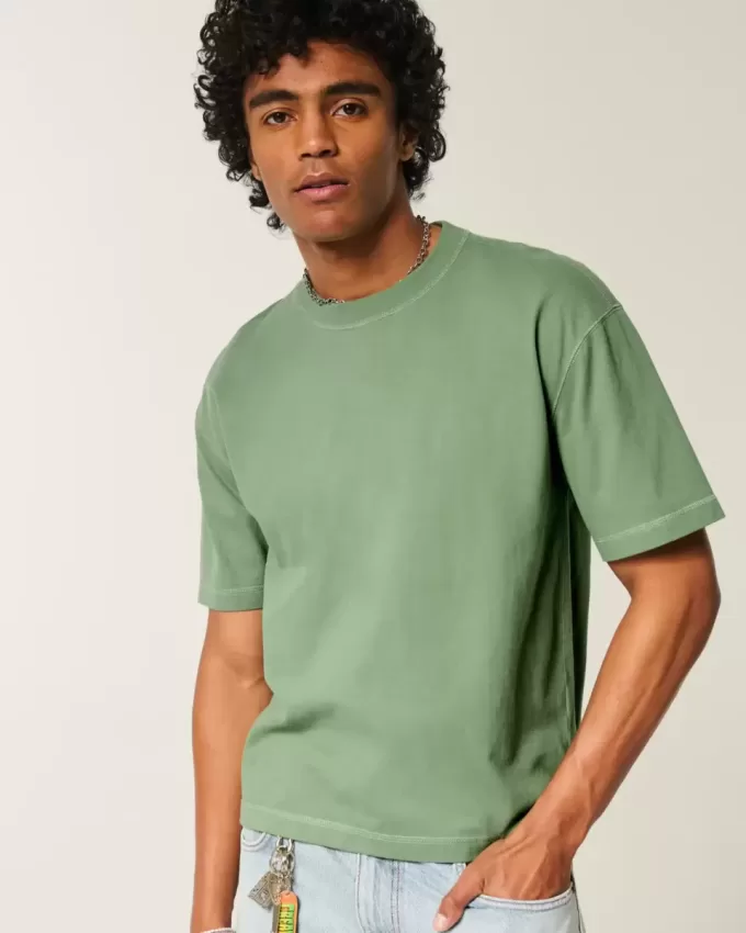 Boxy Crop Heavyweight Washed Crew T-Shirt