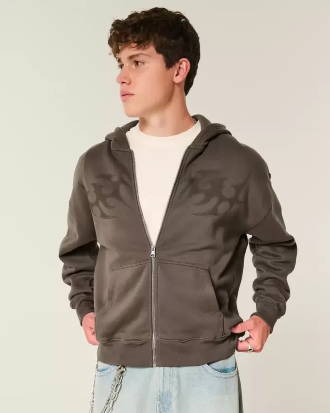 Boxy Flame Graphic Zip-Up Hoodie Boxy Flame Graphic Zip-Up Hoodie