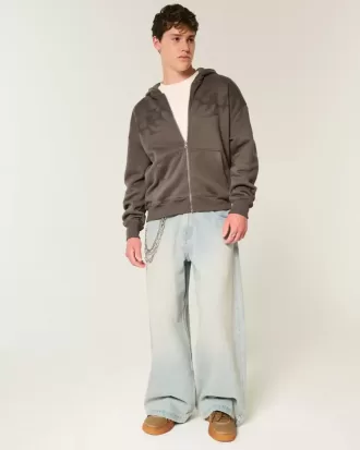 Boxy Flame Graphic Zip-Up Hoodie