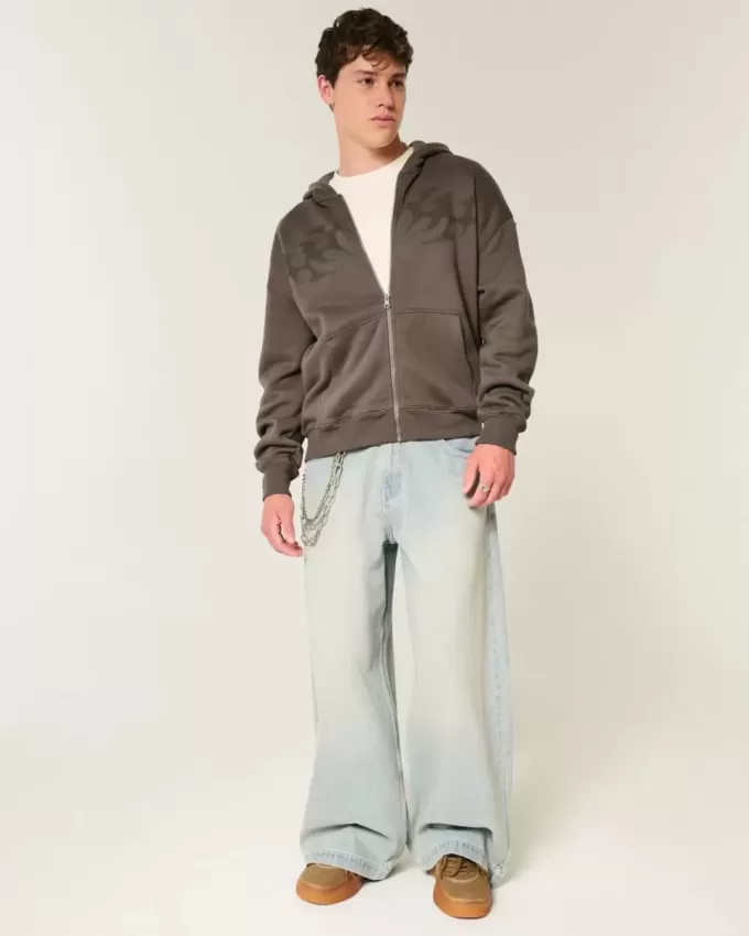 Boxy Flame Graphic Zip-Up Hoodie Boxy Flame Graphic Zip-Up Hoodie