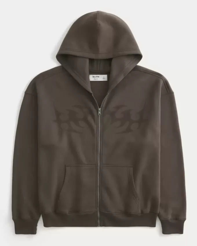 Boxy Flame Graphic Zip-Up Hoodie Boxy Flame Graphic Zip-Up Hoodie