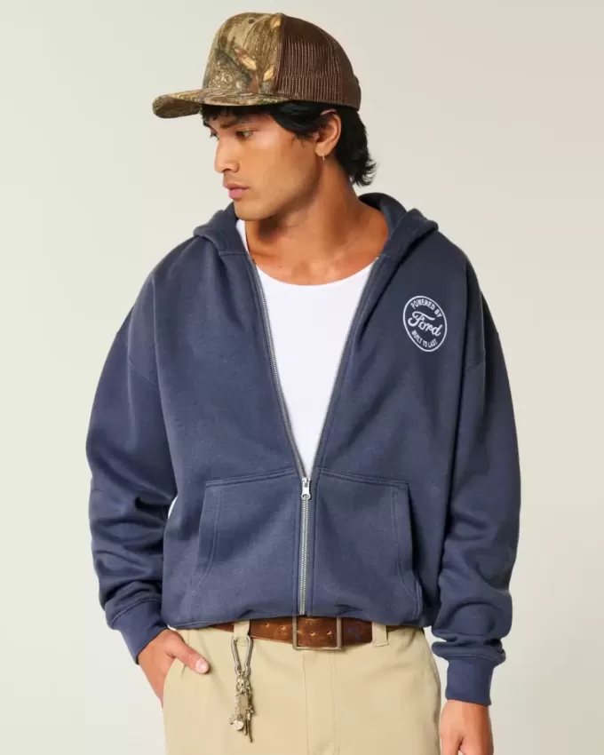 Boxy Ford Graphic Zip-Up Hoodie Boxy Ford Graphic Zip-Up Hoodie
