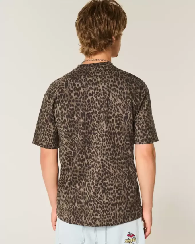 Boxy Heavyweight Leopard Print Cotton Crew T-Shirt