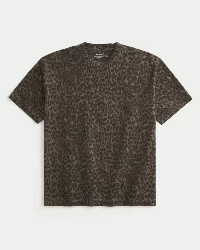 Boxy Heavyweight Leopard Print Cotton Crew T-Shirt