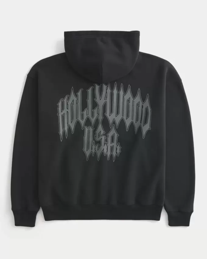 Boxy Hollywood Graphic Zip-Up Hoodie