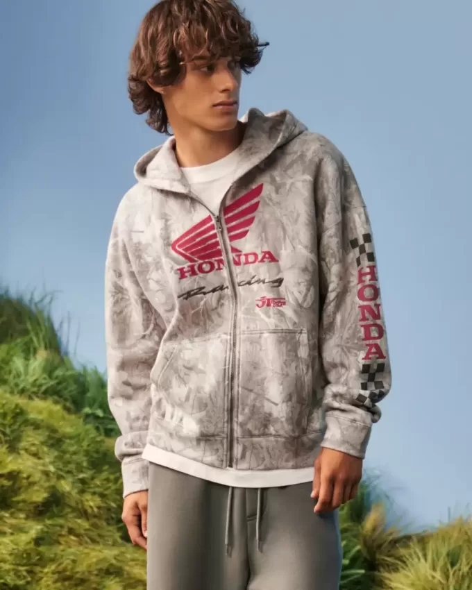 Boxy Honda Racing Graphic Zip-Up Hoodie Boxy Honda Racing Graphic Zip-Up Hoodie