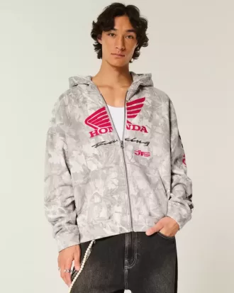 Boxy Honda Racing Graphic Zip-Up Hoodie