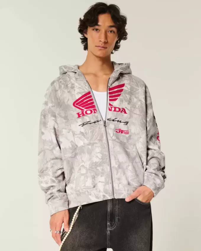 Boxy Honda Racing Graphic Zip-Up Hoodie Boxy Honda Racing Graphic Zip-Up Hoodie