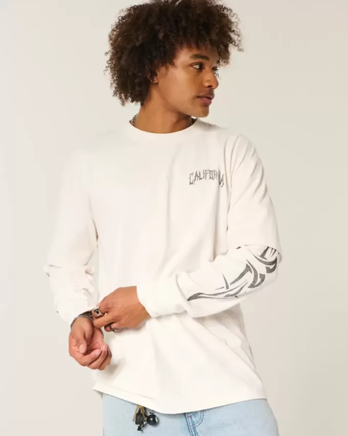 Boxy Layered Thermal Graphic Shirt Boxy Layered Thermal Graphic Shirt