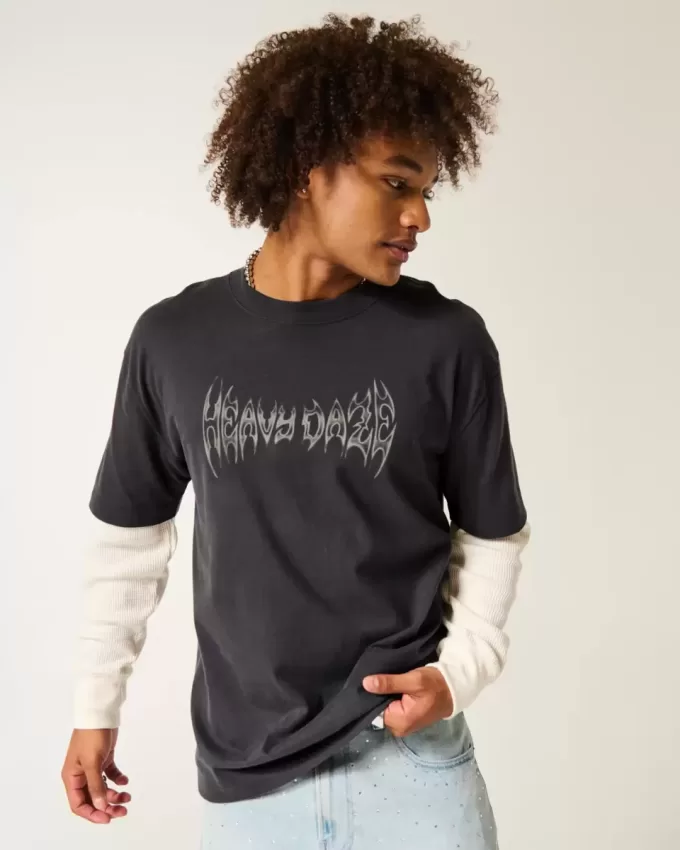 Boxy Layered Thermal Graphic Shirt Boxy Layered Thermal Graphic Shirt