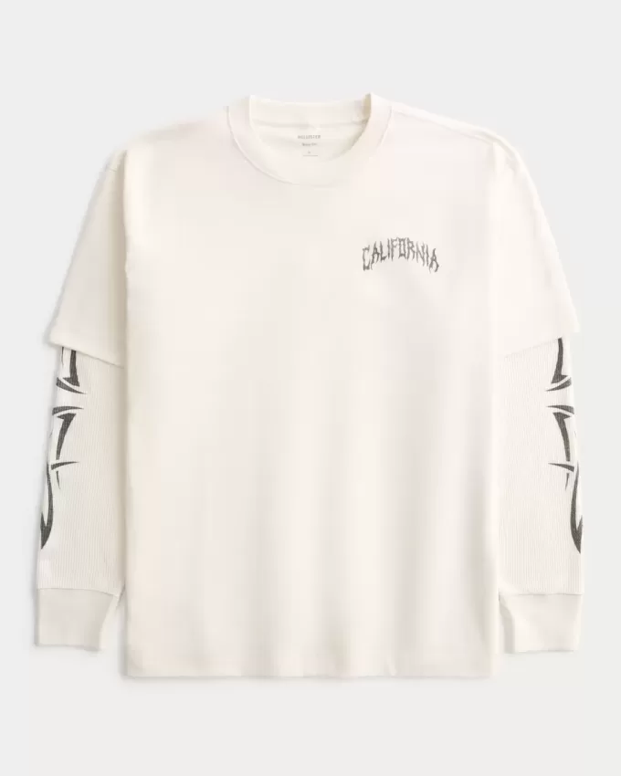 Boxy Layered Thermal Graphic Shirt Boxy Layered Thermal Graphic Shirt