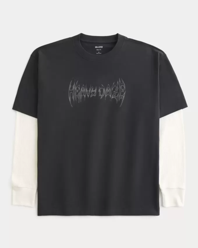 Boxy Layered Thermal Graphic Shirt Boxy Layered Thermal Graphic Shirt