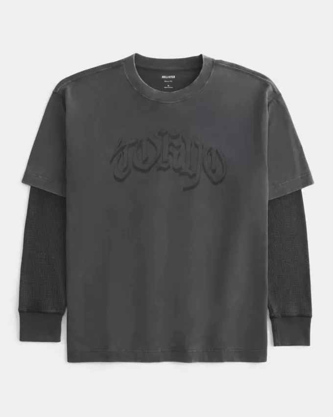 Boxy Layered Thermal Tokyo Graphic Shirt Boxy Layered Thermal Tokyo Graphic Shirt