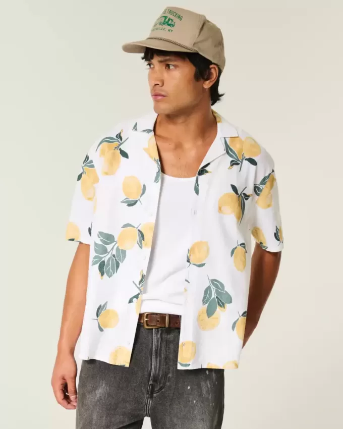 Boxy Linen-Blend Lemon Pattern Shirt Boxy Linen-Blend Lemon Pattern Shirt