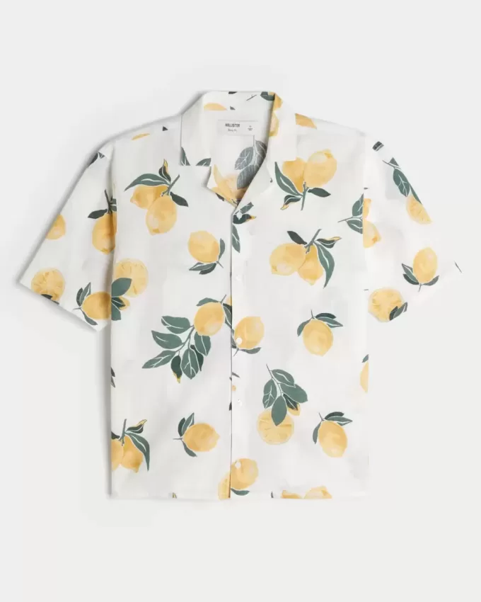 Boxy Linen-Blend Lemon Pattern Shirt Boxy Linen-Blend Lemon Pattern Shirt