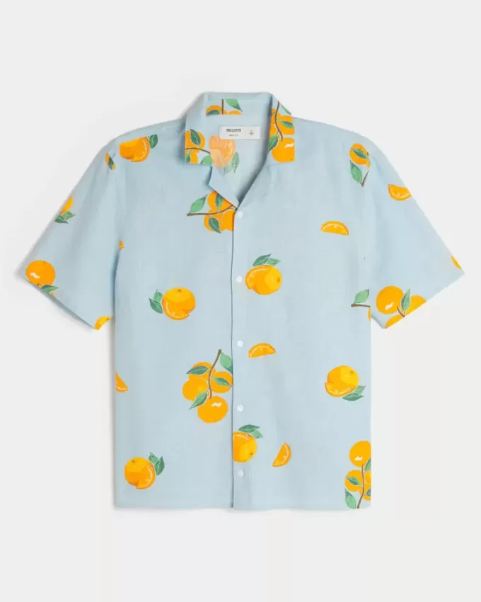 Boxy Linen-Blend Orange Pattern Shirt Boxy Linen-Blend Orange Pattern Shirt