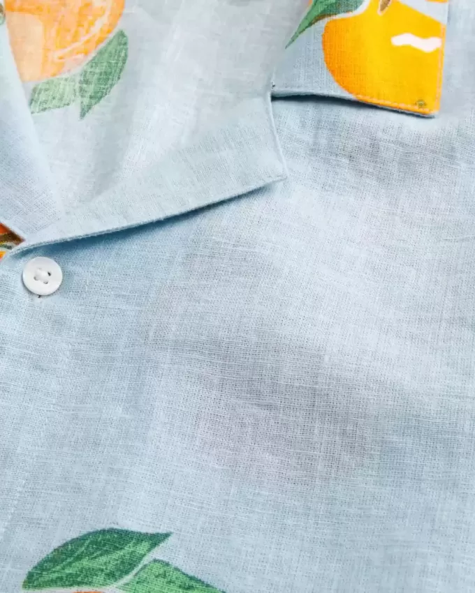 Boxy Linen-Blend Orange Pattern Shirt Boxy Linen-Blend Orange Pattern Shirt