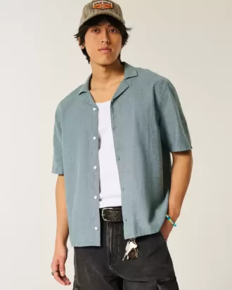 Boxy Linen-Blend Short-Sleeve Shirt