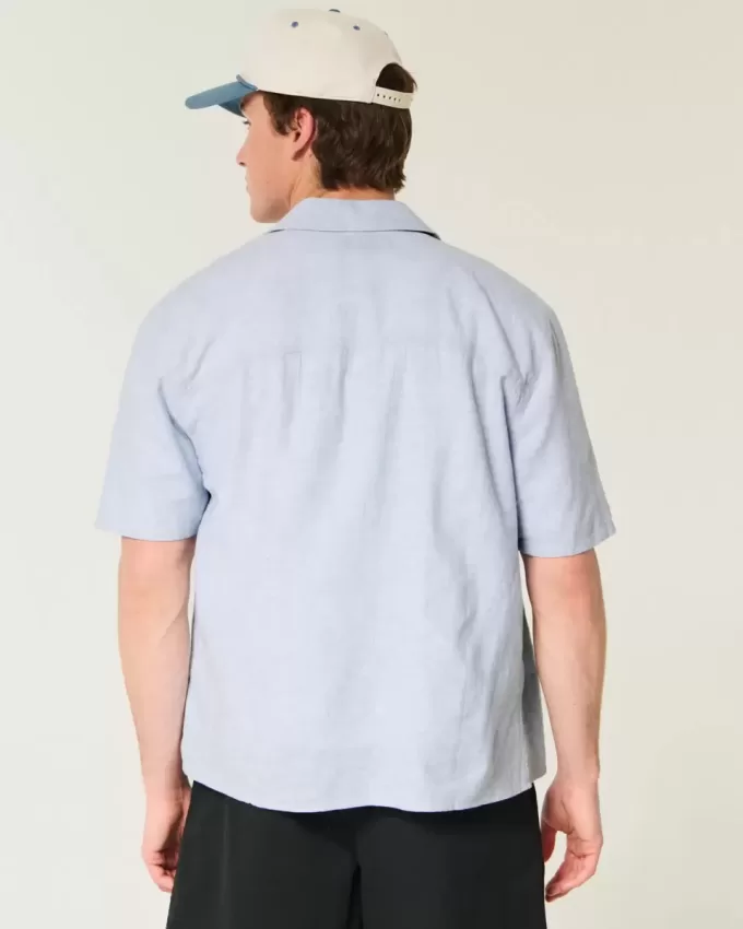 Boxy Linen-Blend Short-Sleeve Shirt