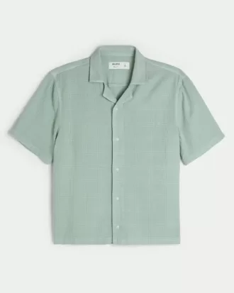 Boxy Linen-Blend Short-Sleeve Textured Shirt