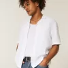 Boxy Linen-Blend Short-Sleeve Textured Shirt