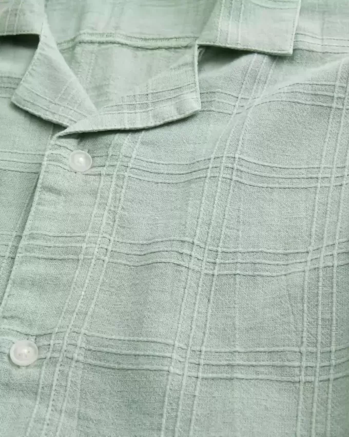 Boxy Linen-Blend Short-Sleeve Textured Shirt