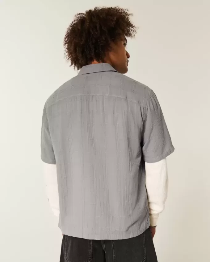 Boxy Linen-Blend Short-Sleeve Textured Shirt Boxy Linen-Blend Short-Sleeve Textured Shirt