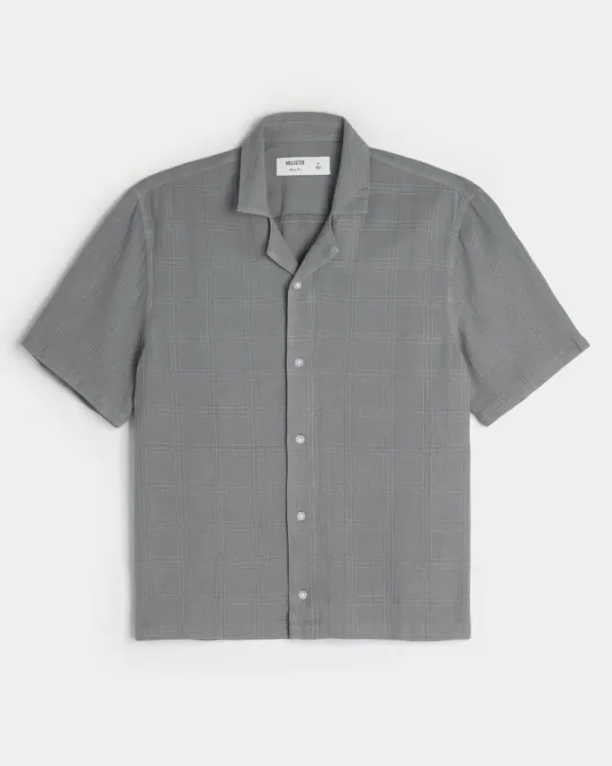 Boxy Linen-Blend Short-Sleeve Textured Shirt Boxy Linen-Blend Short-Sleeve Textured Shirt