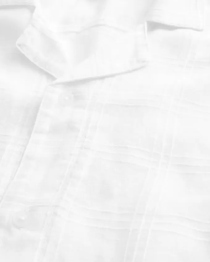 Boxy Linen-Blend Short-Sleeve Textured Shirt