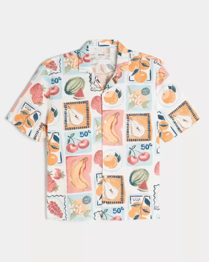 Boxy Linen-Blend Stamp Pattern Shirt Boxy Linen-Blend Stamp Pattern Shirt