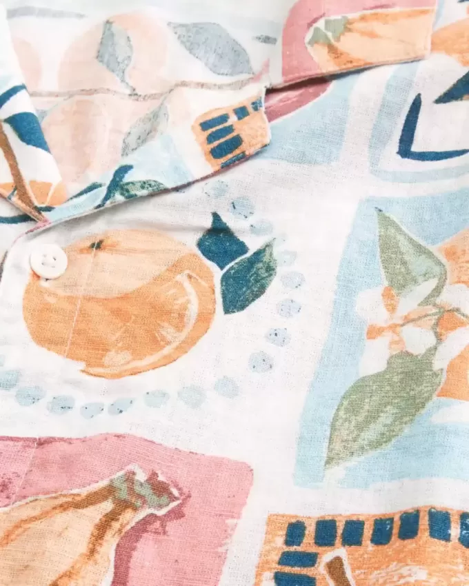 Boxy Linen-Blend Stamp Pattern Shirt Boxy Linen-Blend Stamp Pattern Shirt