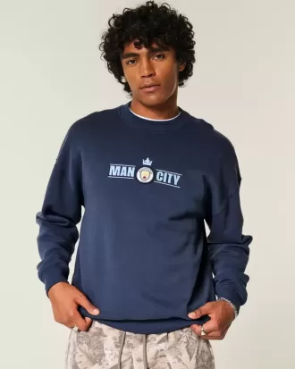 Boxy Manchester City FC Graphic Crew Sweatshirt Boxy Manchester City FC Graphic Crew Sweatshirt